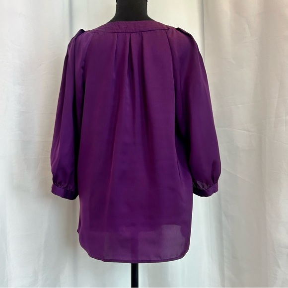 BANANA Republic purple balloon sleeve V-neck blouse Sz L🇨🇦 - Picture 6 of 11